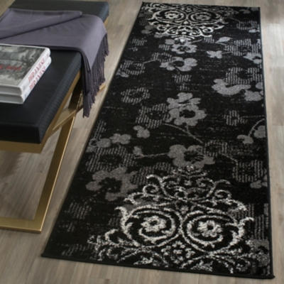 Abstract 2'6" x 8' Runner Rug, Black/Silver, large