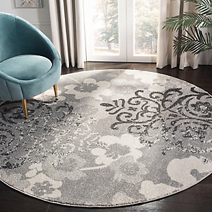 Abstract 7' x 7' Round Rug, Silver/Ivory, rollover