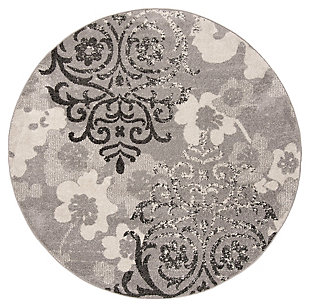 Abstract 7' x 7' Round Rug, Silver/Ivory, large