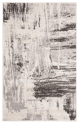Abstract 3' x 5' Area Rug, Gray/Ivory, rollover