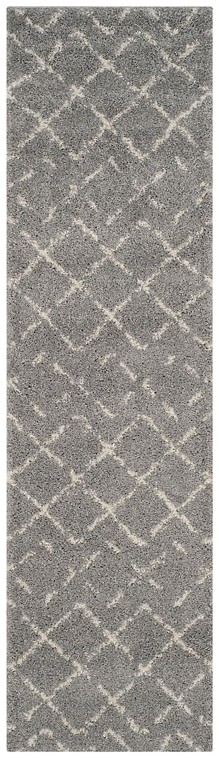 Hand Crafted 2'3" x 8' Runner Rug, Gray/Ivory, large