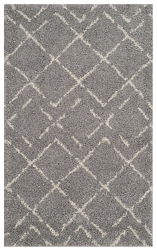 Hand Crafted 3' x 5' Area Rug, Gray/Ivory, rollover