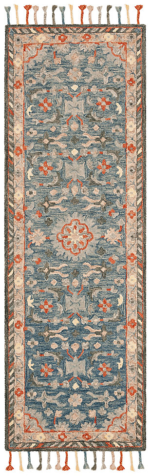 Accessory 2'3" x 7' Runner Rug, Blue/Rust, large