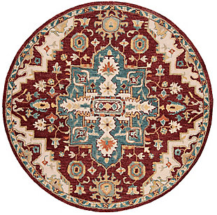 Accessory 7' x 7' Round Rug, Red/Beige, large