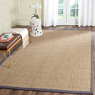For sophisticated beach house style, this seagrass rug is the perfect choice. Natural fiber rugs are soft underfoot, textural and woven from sustainably harvested sisal for an elegant cottage look with feel-good appeal.Made of seagrass with cotton border | Machine made | Low pile | Latex backing; rug pad recommended | Spot clean | Imported