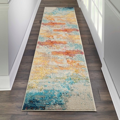 Nourison Nourison Celestial 2'2" x 10' Sealife Modern Indoor Rug, Pale Blue, large