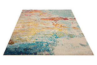 Striking abstract patterned rug leaves so much to the imagination. Its ethereal design dresses up a room with brilliant color, visual texture and a highly contemporary point of view.Made of polypropylene | Machine woven | Latex backing; rug pad recommended | Imported | Spot clean