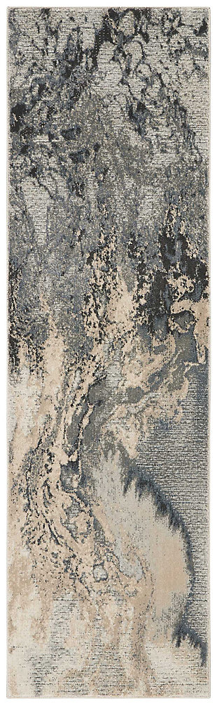 Nourison Nourison Maxell 2'2" x 7'6" Grey Modern Indoor Rug, Marble, large