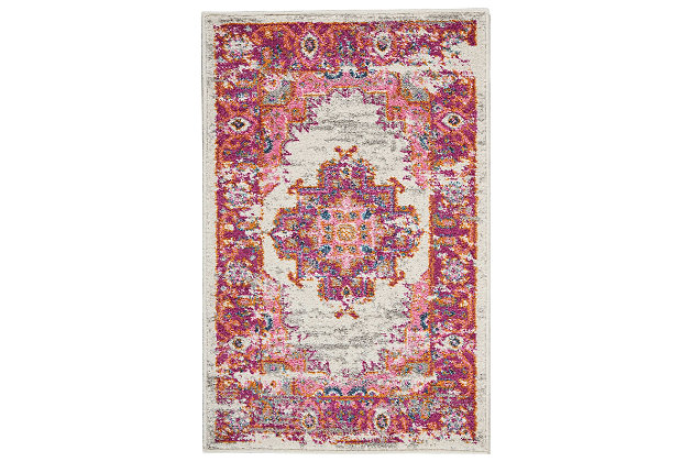 An updated interpretation of the classic medallion design, this rug delights with its fresh feel and timeless appeal. Pleasing palette grounds your space in perfect harmony.Made of polpropylene | Machine woven | Cut pile, low shedding | Jute backing | Imported | Spot clean