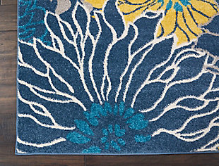 Loo to liven a room? This designer area rug provides the fresh take on floral you've been longing for. Its flowing pattern and organic hues exude a sense of ease that’s easy to love.Made of polpropylene | Machine woven | Cut pile, low shedding | Jute bac | Imported | Spot clean