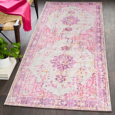 World Needle Area Rug 3'2" x 8'2", Lavender/Pink/Ash Gray, rollover