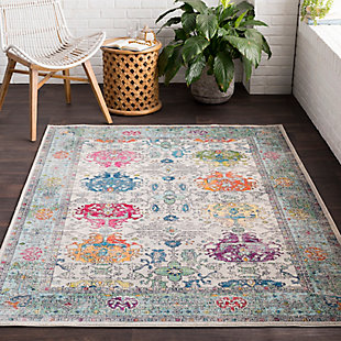 World Needle Area Rug 5'3" x 7'6", Olive/Sky Blue/Pink, rollover