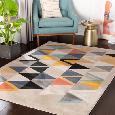 World Needle Area Rug 5'3" x 7'3", Mustard/Aqua/Coral, rollover