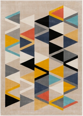 World Needle Area Rug 5'3" x 7'3", Mustard/Aqua/Coral, large