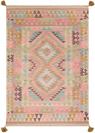 An inspired choice for a richly curated home, this Aztec area rug is as timeless as it is on trend. Loaded with interest and character, its intricate design and saturated hues reflect your global point view in a brilliant way.Made of wool | Handwoven | No pile | Wool fibers are prone to shedding, vacuum regularly and shedding will subside | Imported | Spot clean only