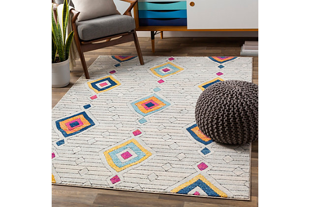 An inspired choice for a richly curated home, this Aztec area rug is as timeless as it is on trend. Loaded with interest and character, its intricate design and saturated hues reflect your global point view in a brilliant way.Made of polypropylene and polyester | Machine woven | Medium pile | Imported | Spot clean only