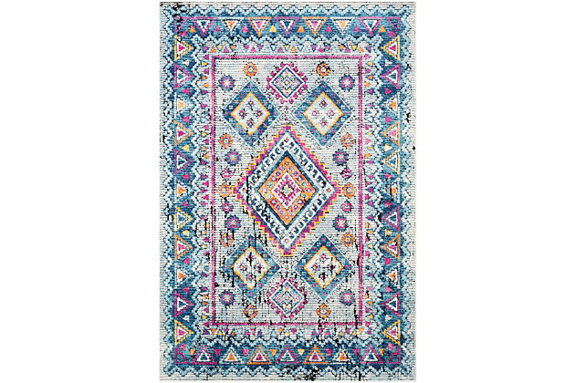 Express your worldly point of view with this exotic rug. Intricate patterns and captivating colors capture the look of far away places and add an element of allure to your design.Made of polypropylene and polyester | Machine woven | Medium pile | Imported | Spot clean only