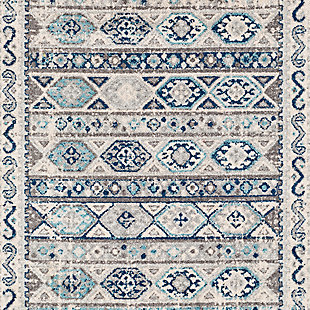 What a footloose and fancy-free feeling this rug brings to your living space. Boho-chic rug is cool and creative. Sturdy construction and intricately shaded yarns make for pure artistry designed to hold up beautifully to everyday living.Made of polypropylene | Machine woven | Medium pile | Imported | Spot clean only