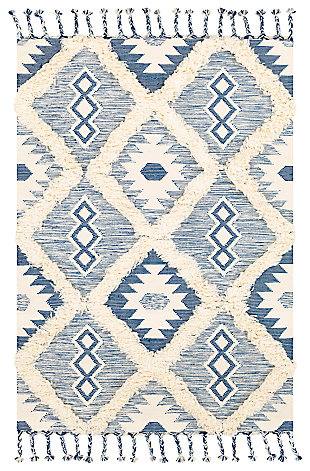 Hand Woven 2' x 3' Doormat, Denim/Cream, large