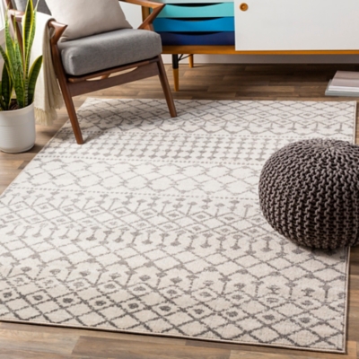 Machine Woven 7'10" x 10'3" Area Rug, Ash/Charcoal/Khaki, rollover