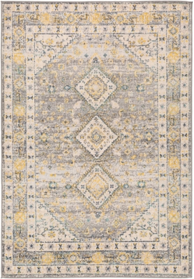 Machine Woven 6'7" x 9' Area Rug, Saffron/Cream/Charcoal, rollover