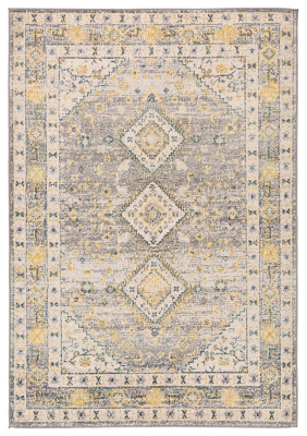 Machine Woven 6'7" x 9' Area Rug, Saffron/Cream/Charcoal, large