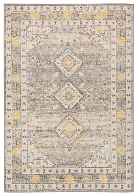 Machine Woven 6'7" x 9' Area Rug, Saffron/Cream/Charcoal, large