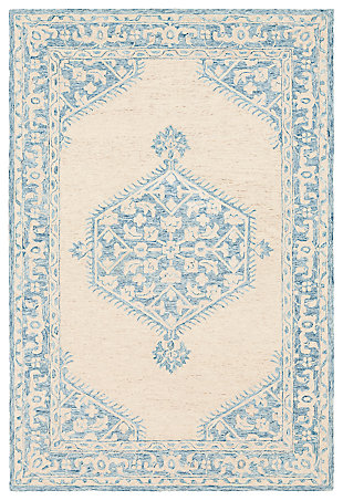 Hand Tufted 2' x 3' Doormat, Pale Blue/Beige, large