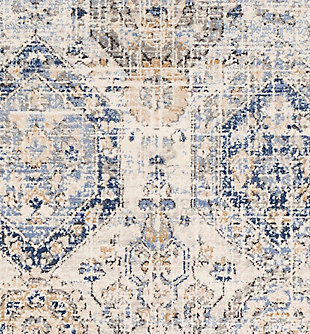 When your room needs just a wisp of color and major designer flair, this wonderfully versatile area rug is just the ticket. Distressed effect softens the aesthetic for understated good looks that complement virtually any decor.Made of polypropylene | Machine woven | Medium pile | Rug pad recommended | No backing | Spot clean recommended | Imported