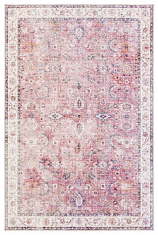 When your room needs just a wisp of color and major designer flair, this wonderfully versatile area rug is just the ticket. Distressed effect softens the aesthetic for understated good looks that complement virtually any decor.Made of polyester | Machine woven | No pile | Canvas backing | Rug pad recommended | Spot clean recommended | Imported