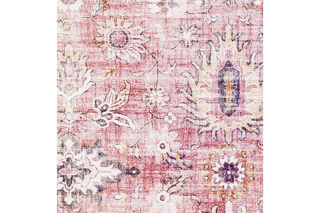 When your room needs just a wisp of color and major designer flair, this wonderfully versatile area rug is just the ticket. Distressed effect softens the aesthetic for understated good looks that complement virtually any decor.Made of polyester | Machine woven | No pile | Canvas backing | Rug pad recommended | Spot clean recommended | Imported