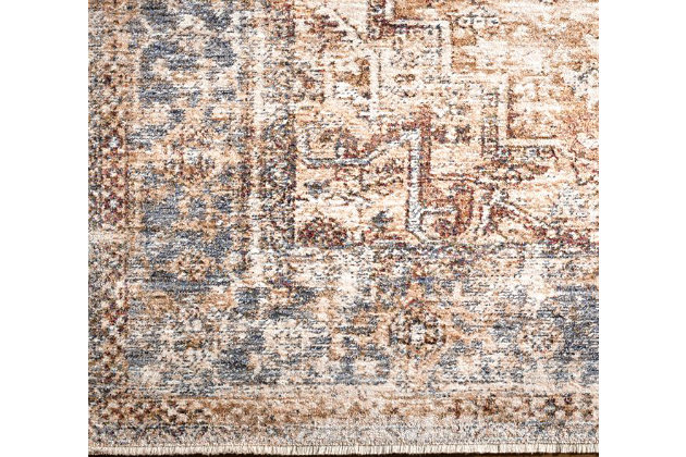 With its flowing floral and vine design, this Persian-inspired area rug delights with its fresh interpretation of traditional style. Earthy palette, beautified with subtle color distressing, is a natural complement to your easy-elegant look.Made of wool/nylon | Machine woven | Wool fibers are prone to shedding, vacuum regularly and shedding will subside | Machine woven; medium pile | Canvas (with latex) backing | Spot clean recommended | Imported