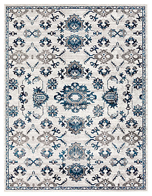 Machine Woven 7'10" x 10'3" Area Rug, Navy/Ash/Ivory, large