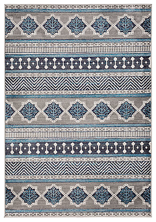 Machine Woven 6'7" x 9' Area Rug, Navy/Ash/Ivory, large
