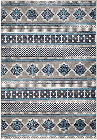 Machine Woven 6'7" x 9' Area Rug, Navy/Ash/Ivory, rollover