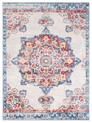 Machine Woven 7'10" x 10'3" Area Rug, Coral/Denim/Cream, large