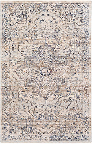 With its flowing floral and vine design, this Persian-inspired area rug delights with its fresh interpretation of traditional style. Earthy palette, beautified with subtle color distressing, is a natural complement to your easy-elegant look.Made of polyester | Machine woven; medium pile | No backing | Spot clean recommended | Imported