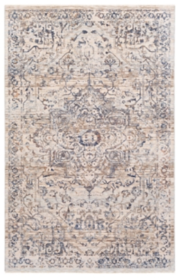 Machine Woven 3'3" x 5' Area Rug, Denim/Cream/Ash, large