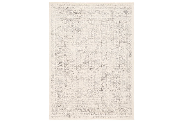 With its flowing floral and vine design, this Persian-inspired area rug delights with its fresh interpretation of traditional style. Earthy palette, beautified with subtle color distressing, is a natural complement to your easy-elegant look.Made of polypropylene | Machine woven; low pile | No backing | Spot clean recommended | Imported