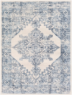 Machine Woven 5'3" x 7'1" Area Rug, Navy/Charcoal/Cream, rollover