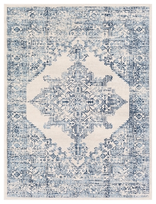 Machine Woven 5'3" x 7'1" Area Rug, Navy/Charcoal/Cream, large