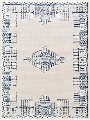 Machine Woven 5'3" x 7'1" Area Rug, Navy/Charcoal/Cream, rollover