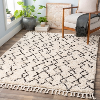 Plush Bentley Shag 3'11" x 5'7" Area Rug, Charcoal/Cream, large