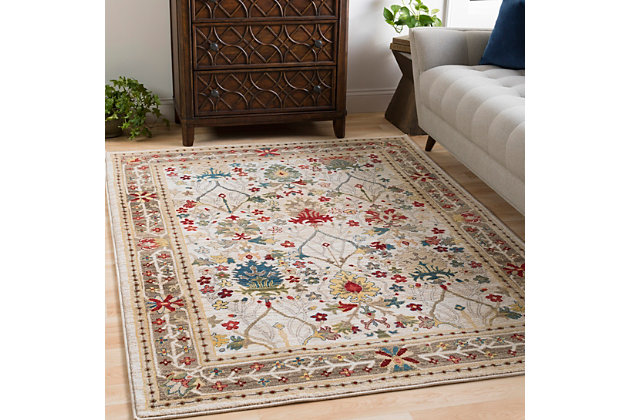 Merging symmetry with an organic sense of flow, this rug is out of this world in terms of tone and texture. Classic border design provides such rich shade variation, taking your floors to a whole new level.Made of polypropylene | Machine woven | Medium pile | Rug pad recommended | Spot clean recommended | Imported