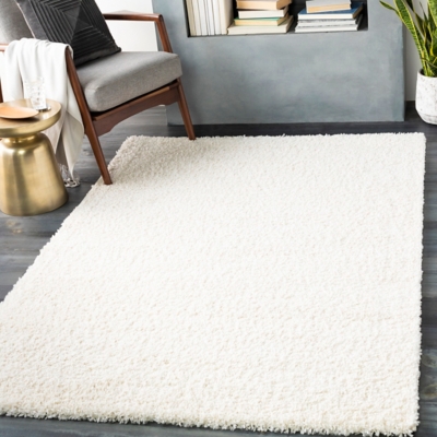 Machine Woven Deluxe Shag 4'3" x 5'7" Area Rug, Cream, large