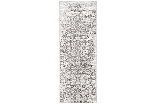 Dress up any floor with the natural hue and designer look of this rug. It welcomes visitors with warmth and comfort underfoot. Neutral color palette exudes a marvelously modern vibe which works wonders in any setting.Made of polypropylene | Machine woven | Medium pile | Rug pad recommended | Spot clean recommended | Imported