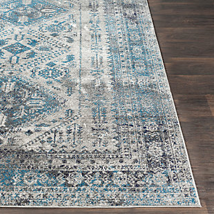 What a footloose and fancy-free feeling this rug brings to your living space. Boho-chic rug is cool and creative. Sturdy construction and intricately shaded yarns make for pure artistry designed to hold up beautifully to everyday living.Made of polypropylene | Machine woven; medium pile | Spot clean only | Imported | Rug pad recommended | Imported