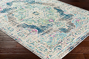 Machine Woven Morocco 2'7" x 7'3" Runner, Teal, rollover