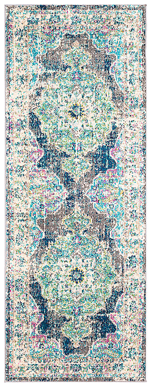 Machine Woven Morocco 2'7" x 7'3" Runner, Teal, large
