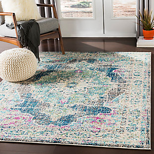 Machine Woven Morocco 3'11" x 5'7" Area Rug, Teal, rollover